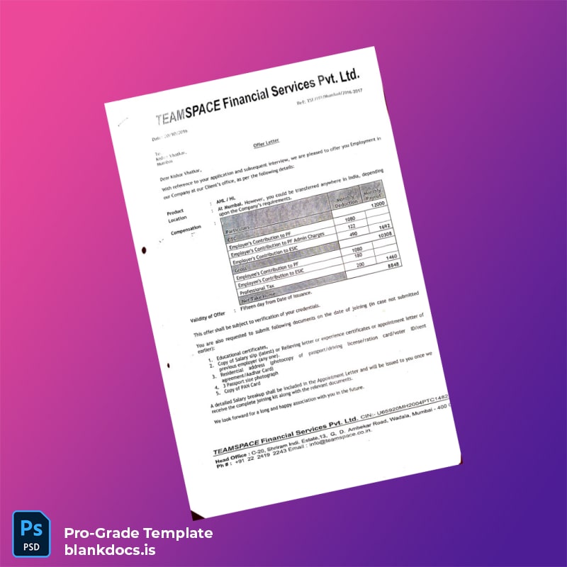 Blank India TeamSpace Relieving and Offer Letter Template in Word and PDF formats page 2 Document Preview - BlankDocs
