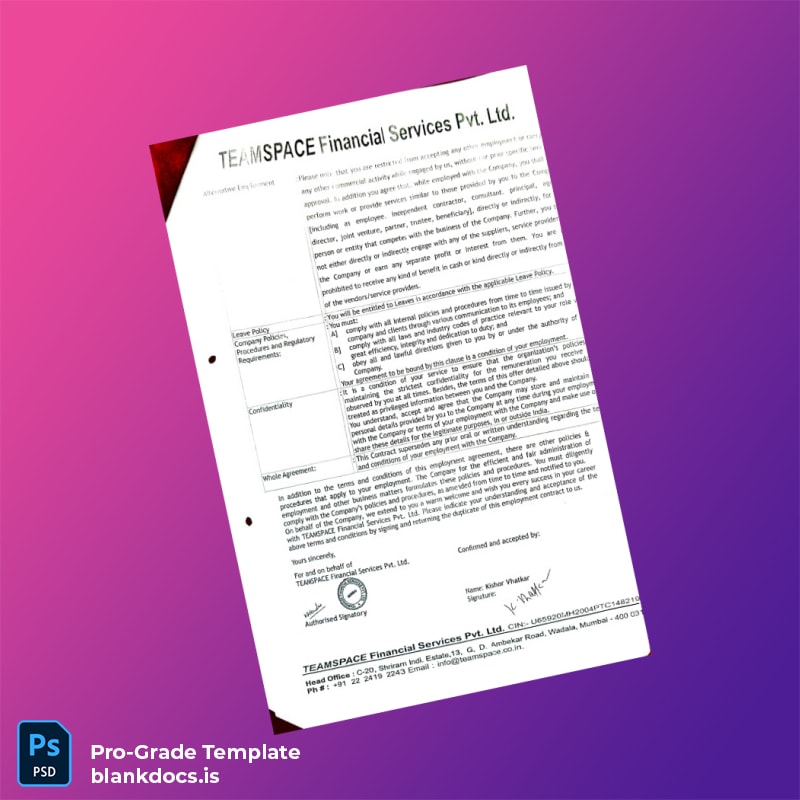 Blank India TeamSpace Relieving and Offer Letter Template in Word and PDF formats page 3 Document Preview - BlankDocs