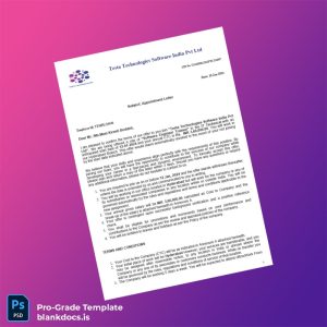 Blank India Testa Technologies Software India Pvt Ltd Offer Letter Template (Word/PDF) Document Preview - BlankDocs