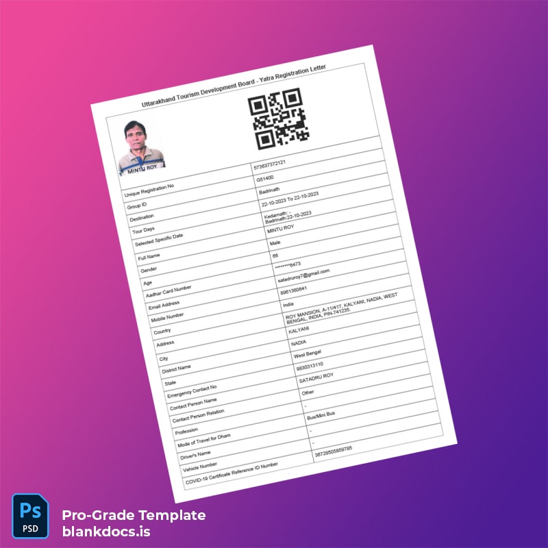 Blank India UTDB Yatra Registration Letter Template in Word and PDF formats page 5 Document Preview - BlankDocs