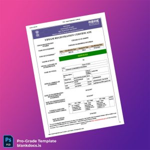 Blank India Udyam Registration Certificate Template (Word/PDF) Document Preview