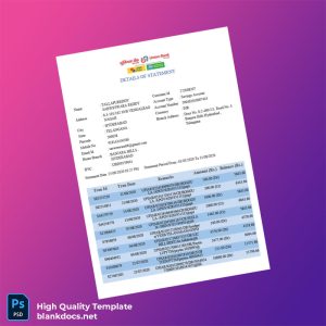 India Union Bank Bank Statement Template in Word and PDF formats