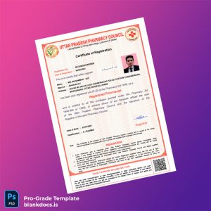 Blank India Uttar Pradesh Pharmacy Council Registration Certificate Template (Word/PDF) Document Preview - BlankDocs