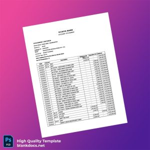 India Vijaya Bank Statement Template in Word and PDF formats