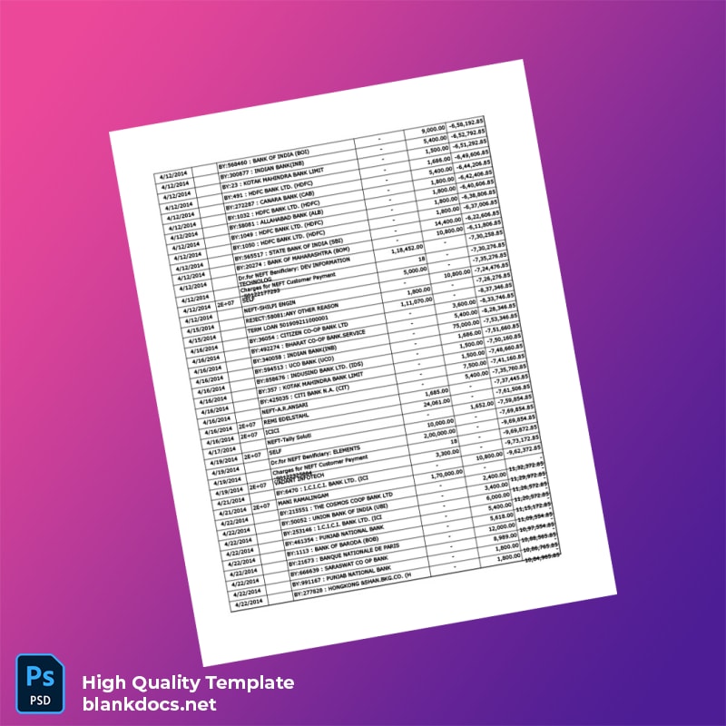 India Vijaya Bank Statement Template in Word and PDF formats page 3