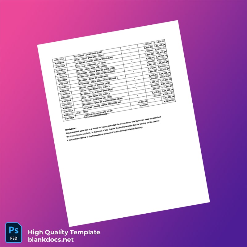 India Vijaya Bank Statement Template in Word and PDF formats page 5