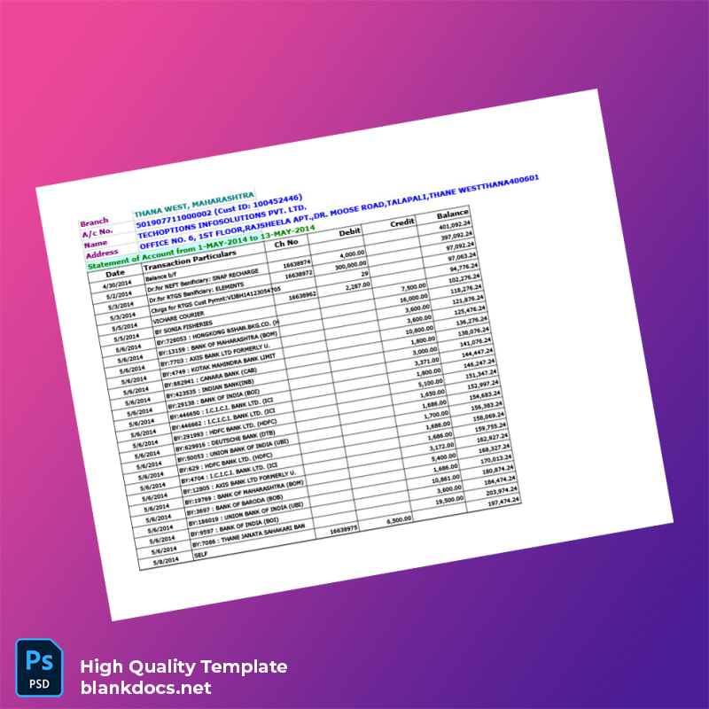 India Vijaya Bank Statement Template in Word and PDF formats page 6