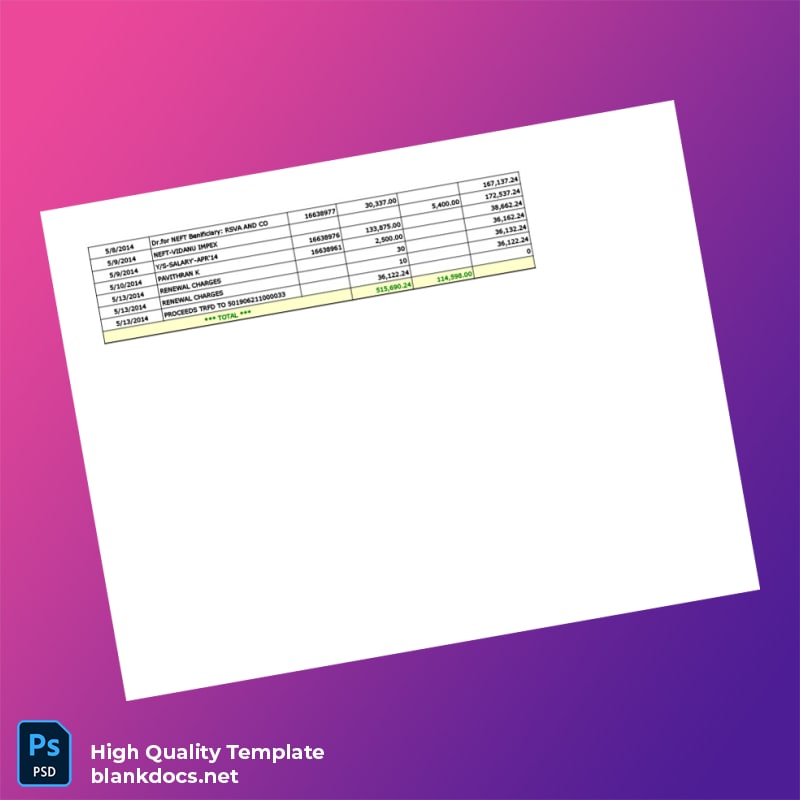 India Vijaya Bank Statement Template in Word and PDF formats page 7