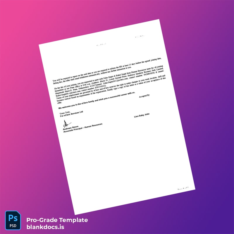 Blank India eClerx Services Ltd Employment Verification Letter Template in Word and PDF formats page 3 Document Preview - BlankDocs