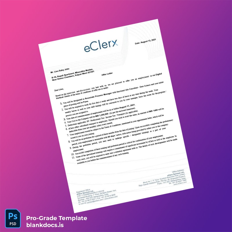 Blank India eClerx Services Ltd Employment Verification Letter Template (Word/PDF) Document Preview - BlankDocs