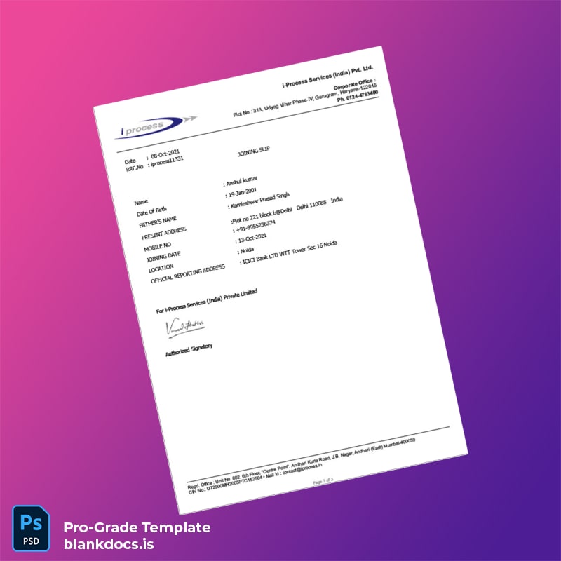 Blank India i-Process Services Employment Verification Letter Template in Word and PDF formats page 3 Document Preview - BlankDocs