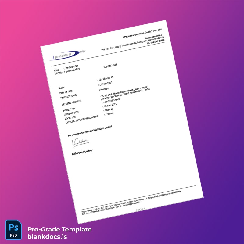 Blank India i-Process Services Employment Verification Letter Template in Word and PDF formats page 3 Document Preview - BlankDocs