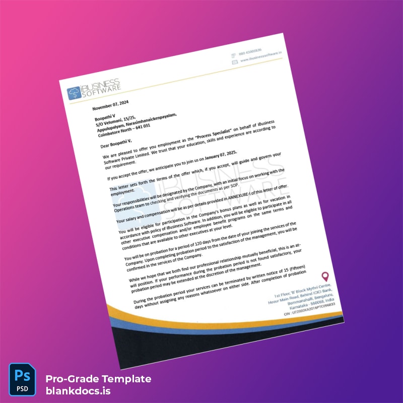 Blank India iBusiness Software Employment Verification Letter Template (Word/PDF) Document Preview - BlankDocs