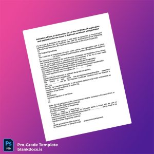 Blank Intimation of Loss or Destruction of the Certificate of Registration and Application for the Issue of Duplicate Certificate of R Document Preview - BlankDocs