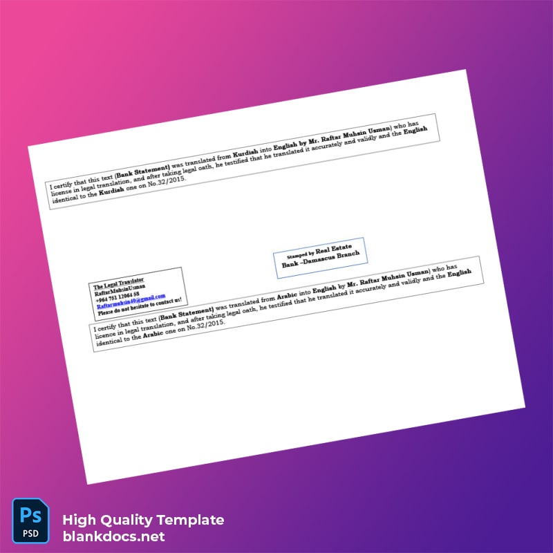 Iraq Bank Statement Template in Word and PDF formats page 3