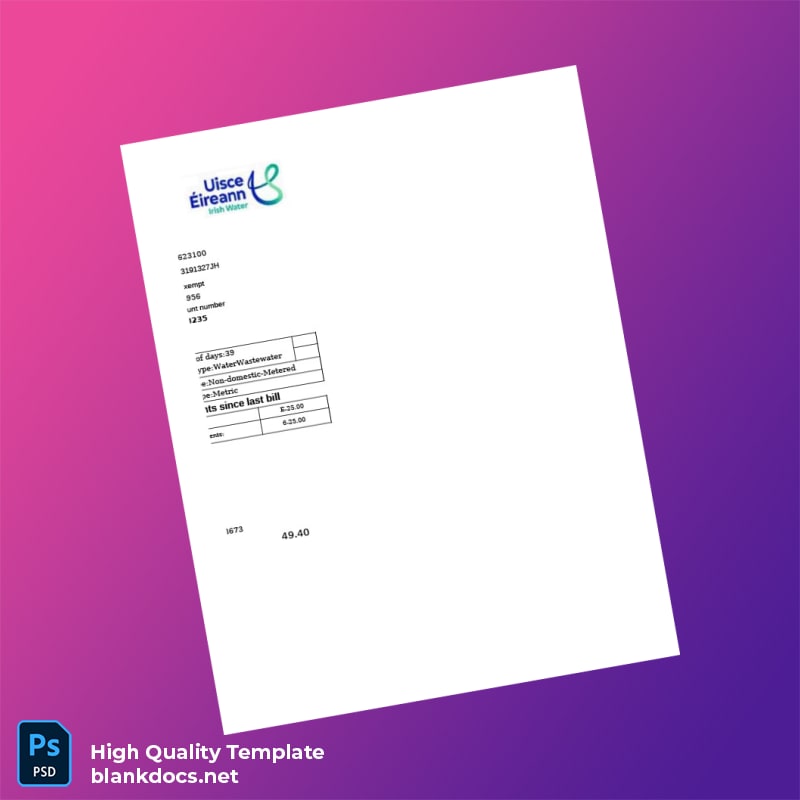 Ireland Ahlers K Apartment Editable Water Bill Template in Word and PDF formats page 2