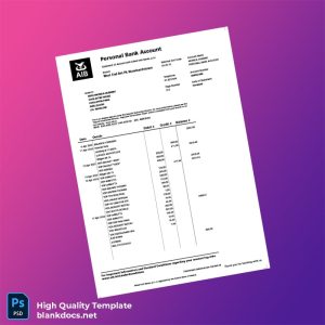 Ireland Allied Irish Banks Bank Statement Template in Word and PDF formats