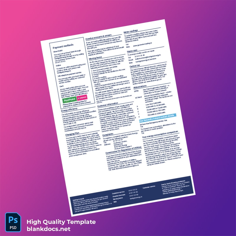 Ireland Bord G Is Energy Limited Editable Gas Bill Template in Word and PDF formats page 2