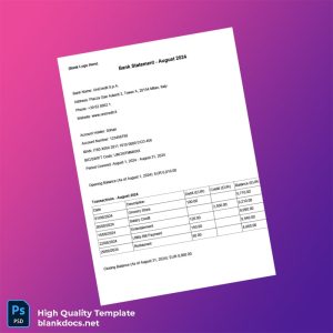 Italy Unicredit Bank Statement Template in Word and PDF formats