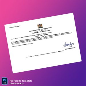 Blank Kenya Assistant Registrar Business Registration Certificate Template (Word/PDF) Document Preview