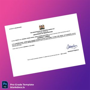 Blank Kenya Business Registration Certificate Template (Word/PDF) Document Preview