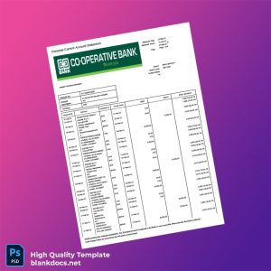 Kenya Co-Operative Bank Bank Statement Template in Word and PDF formats