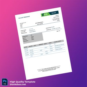 Kenya KCB Bank Account Statement Template in Word and PDF formats