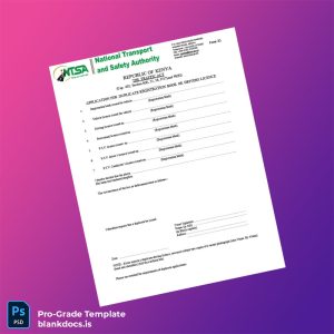 Blank Kenya National Transport and Safety Authority Application for Duplicate Registration Book or Drivers Licence Template in Word an Document Preview - BlankDocs