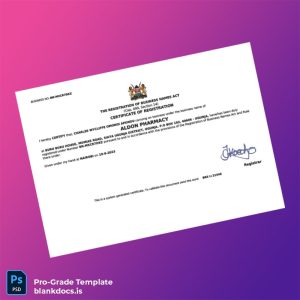 Blank Kenya Registrar Business Registration Certificate Template (Word/PDF) Document Preview - BlankDocs