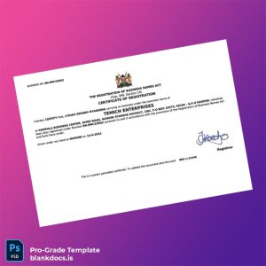 Blank Kenya Registrar of Companies Business Registration Certificate Template (Word/PDF) Document Preview
