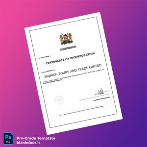 Blank Kenya Registrar of Companies Certificate of Incorporation Template (Word/PDF) Document Preview - BlankDocs