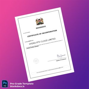 Blank Kenya Registrar of Companies Company Registration Certificate Template (Word/PDF) Document Preview - BlankDocs