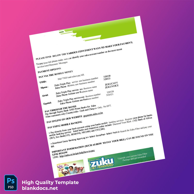 Kenya Wananchi Group K Ltd Editable Internet Bill Template in Word and PDF formats page 2