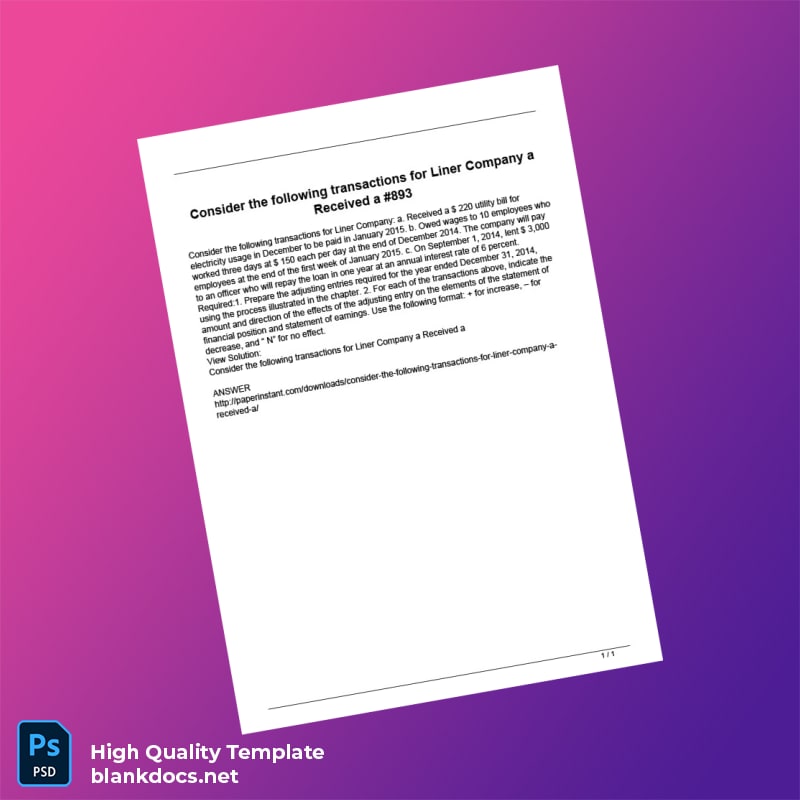 Liner Company Editable Adjusting Entries Template in Word and PDF formats