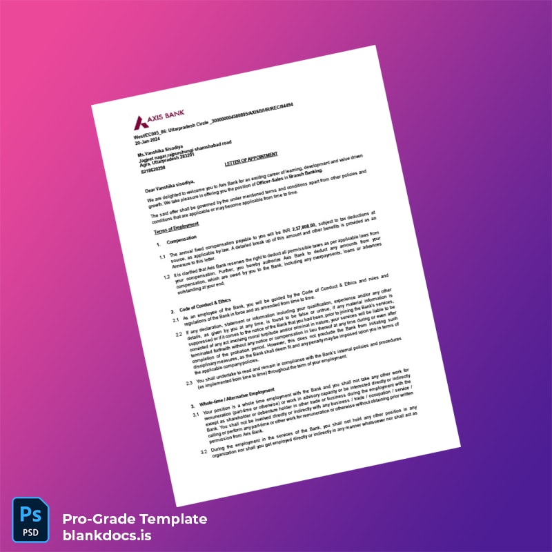 Blank Malaysia Axis Human Resources Department Employment Verification Letter Template (Word/PDF) Document Preview - BlankDocs