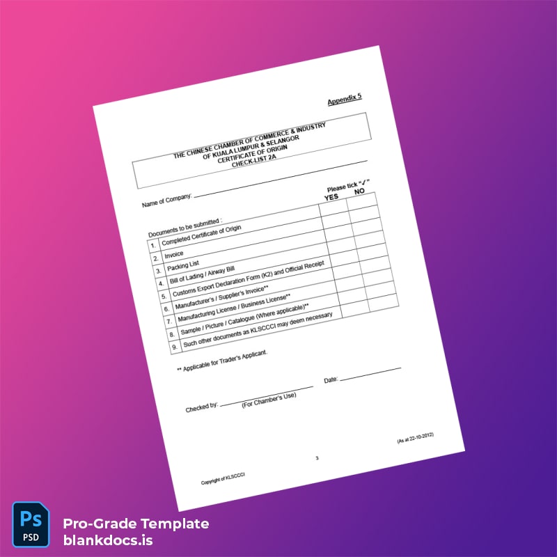 Blank Malaysia Chinese Chamber of Commerce and Industry Certificate of Origin Template in Word and PDF formats page 3 Document Preview - BlankDocs