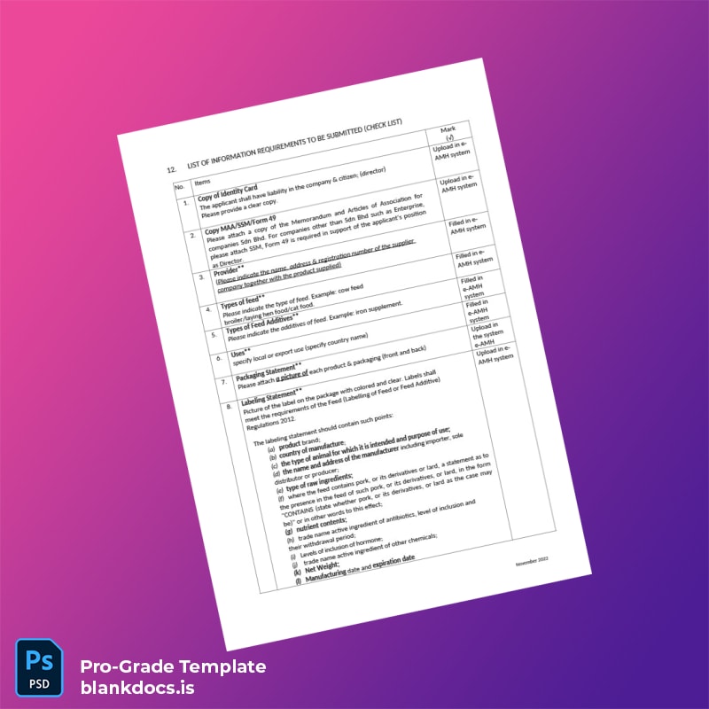 Blank Malaysia Department of Veterinary Services Business Registration Certificate Template in Word and PDF formats page 5 Document Preview - BlankDocs