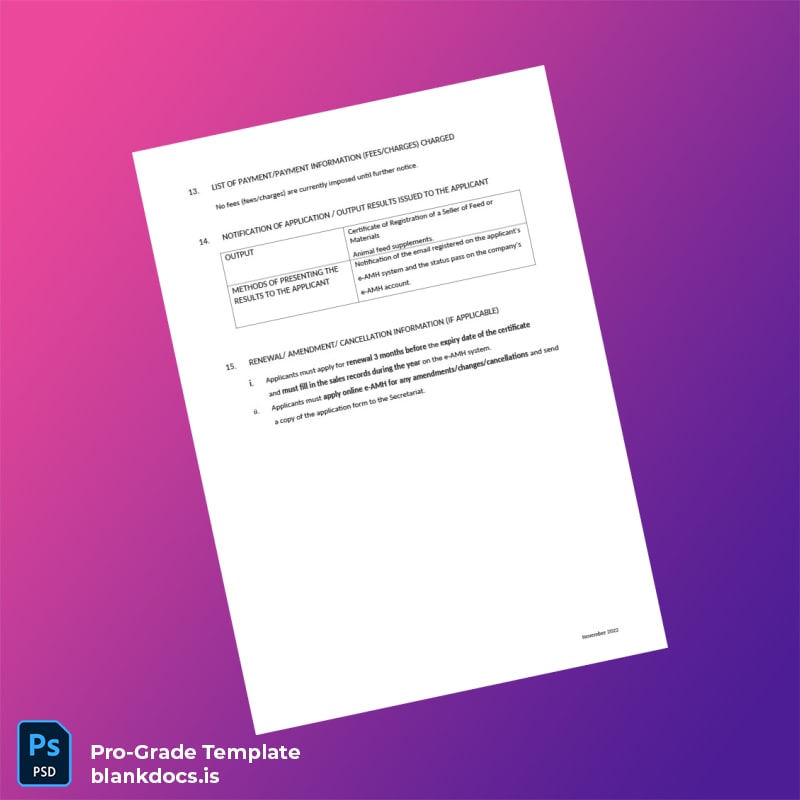 Blank Malaysia Department of Veterinary Services Business Registration Certificate Template in Word and PDF formats page 6 Document Preview - BlankDocs