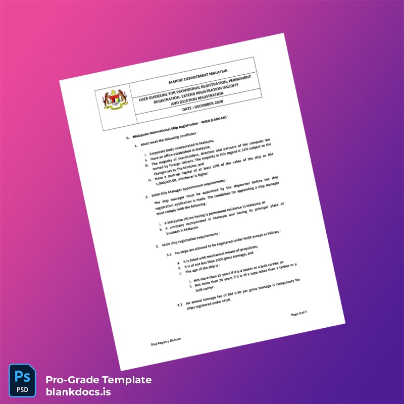 Blank Malaysia Marine Department User Guideline for Ship Registration Template in Word and PDF formats page 3 Document Preview - BlankDocs