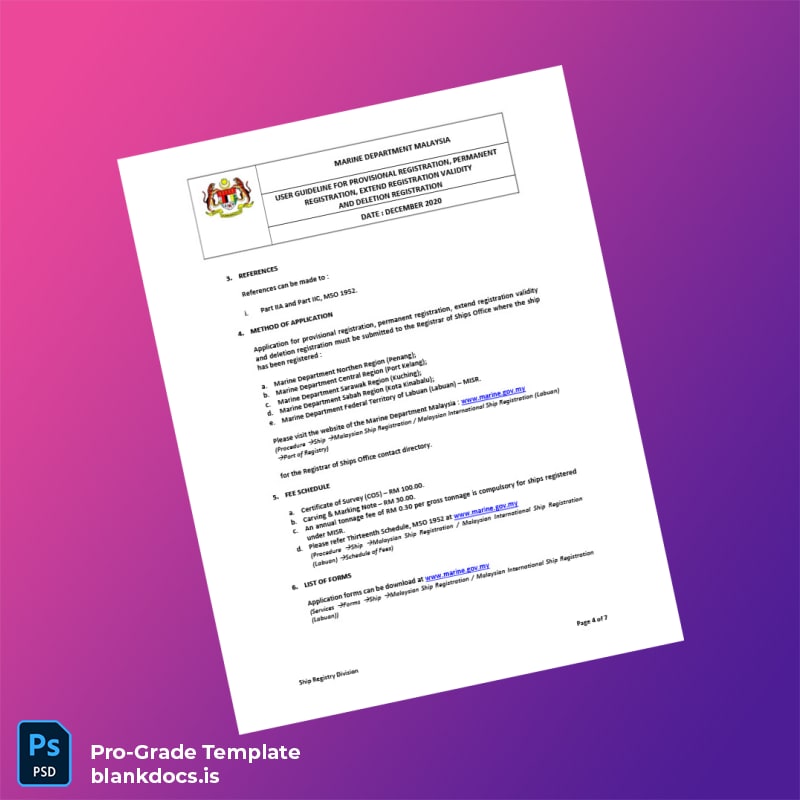 Blank Malaysia Marine Department User Guideline for Ship Registration Template in Word and PDF formats page 4 Document Preview - BlankDocs
