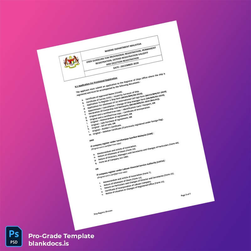 Blank Malaysia Marine Department User Guideline for Ship Registration Template in Word and PDF formats page 5 Document Preview - BlankDocs