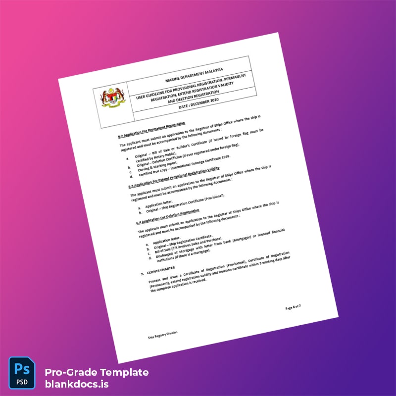 Blank Malaysia Marine Department User Guideline for Ship Registration Template in Word and PDF formats page 6 Document Preview - BlankDocs