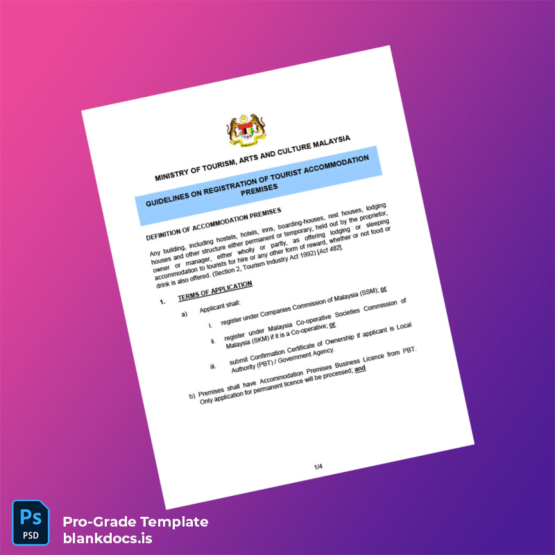 Blank Malaysia Tourism Ministry Registration Certificate Template (Word/PDF) Document Preview - BlankDocs
