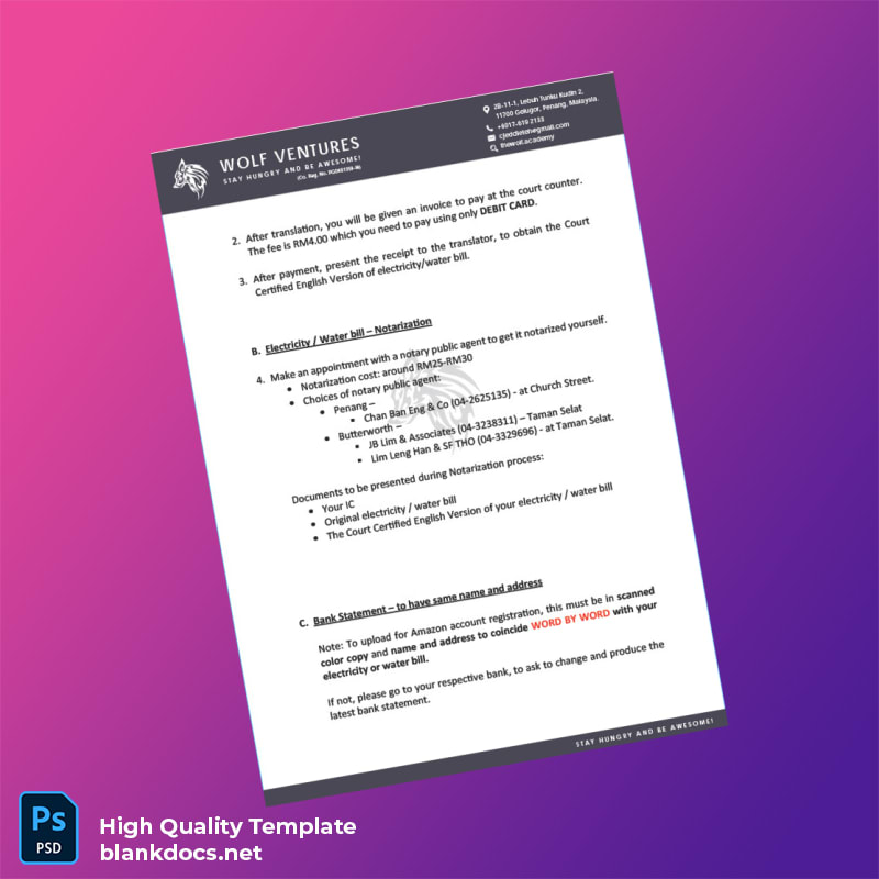 Malaysia Wolf Ventures Editable Amazon Seller Account Instructions Template in Word and PDF formats page 2