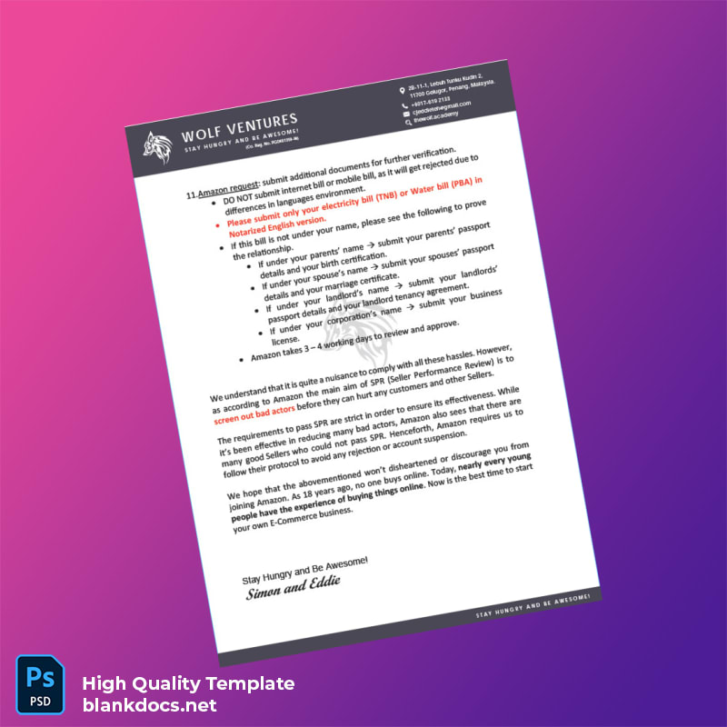 Malaysia Wolf Ventures Editable Amazon Seller Account Instructions Template in Word and PDF formats page 4