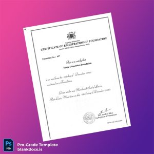 Blank Mauritius Registrar of Foundations Registration Certificate Template (Word/PDF) Document Preview