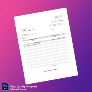 Monthly Bank Statement Summary Template in Word and PDF formats