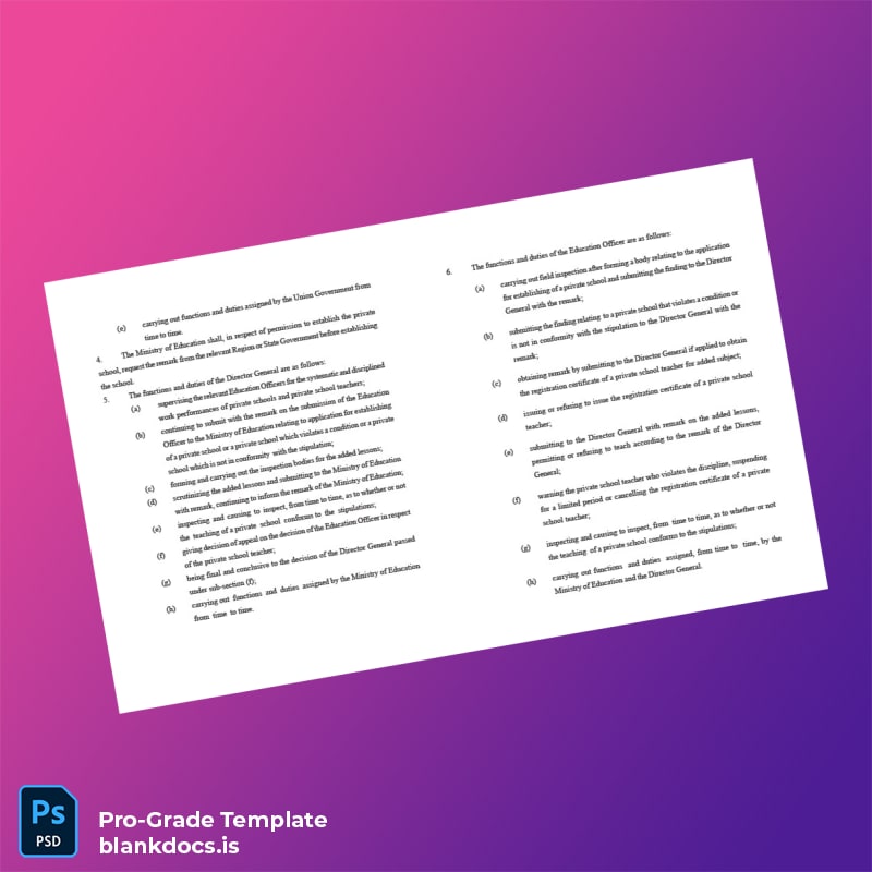 Blank Myanmar Ministry of Education Private School Registration Certificate Template in Word and PDF formats page 2 Document Preview