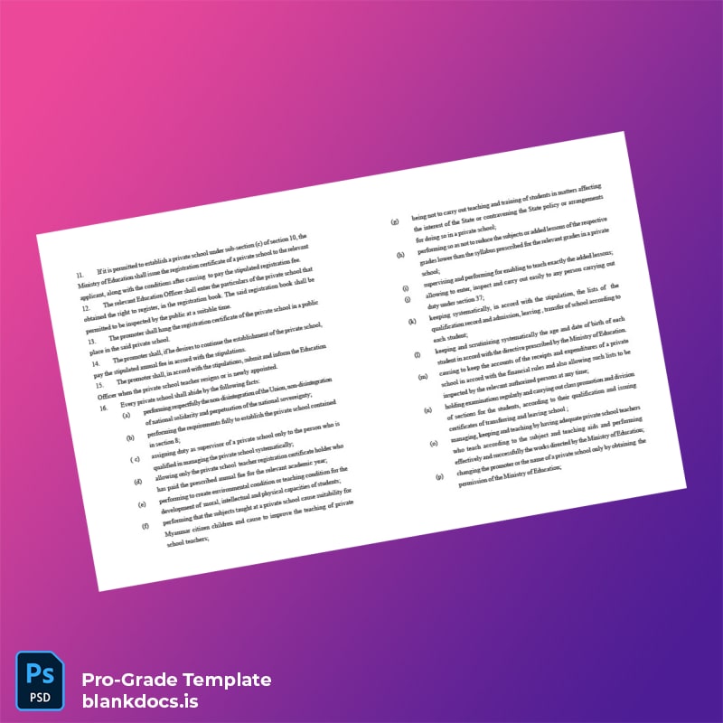 Blank Myanmar Ministry of Education Private School Registration Certificate Template in Word and PDF formats page 4 Document Preview