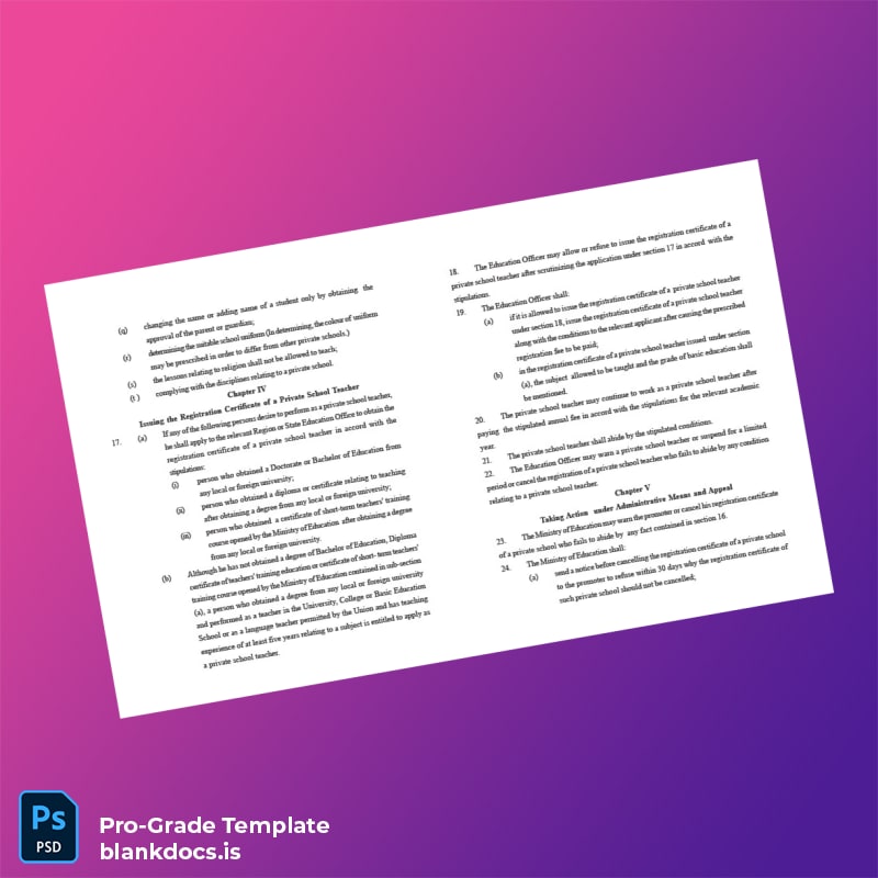 Blank Myanmar Ministry of Education Private School Registration Certificate Template in Word and PDF formats page 5 Document Preview